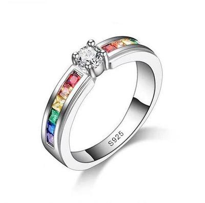 Hecheng Rainbow Zircon-Inlaid Titanium Steel Rings for Women - Colorful Fashion Jewelry