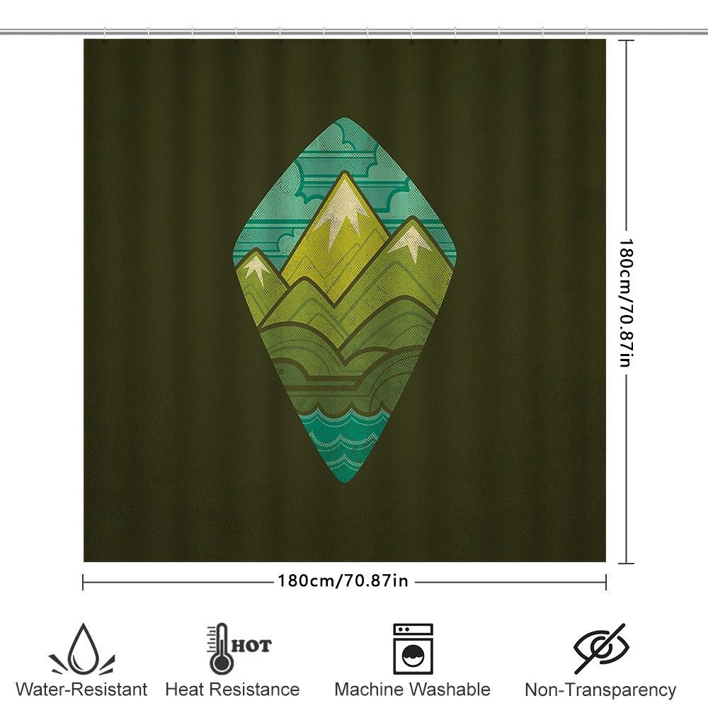 Mountain Forest Shower Curtain Nature Landscape Backdrop Waterproof Bathroom Decor Vintage Teal Blue Scenic Wall Hanging