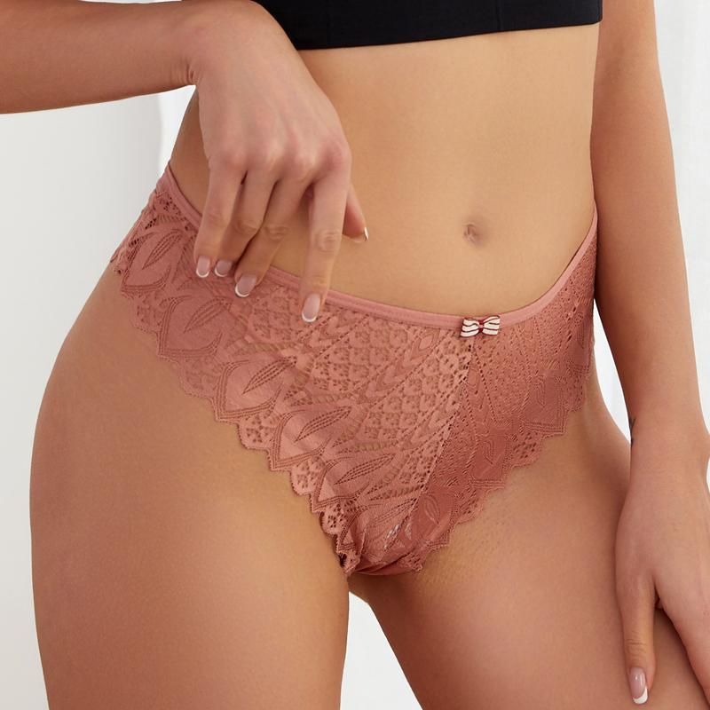 Lace Hollow Out Underwear Women Lingerie G String Sexy Cross Strap Panties Temptation Bow Transparent Knickers Female Underpants