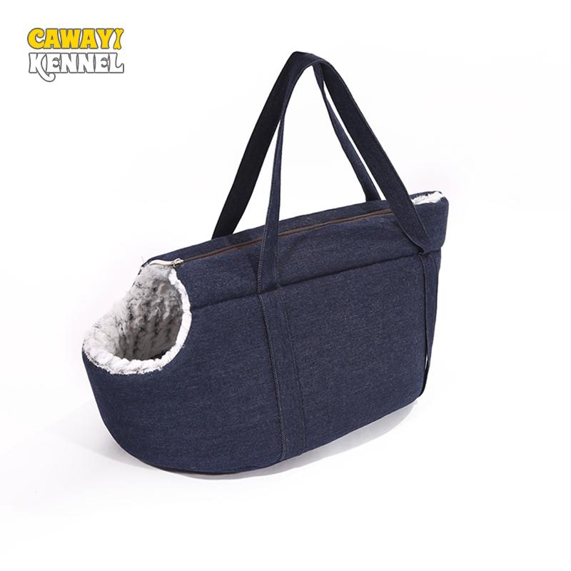

CAWAYI KENNEL теплая сумка-переноска для домашних животных джинсовая сумка для переноски рюкзак дорожная сумка для маленьких кошек и собак плюшевая кровать для щенков товары для домашних животных