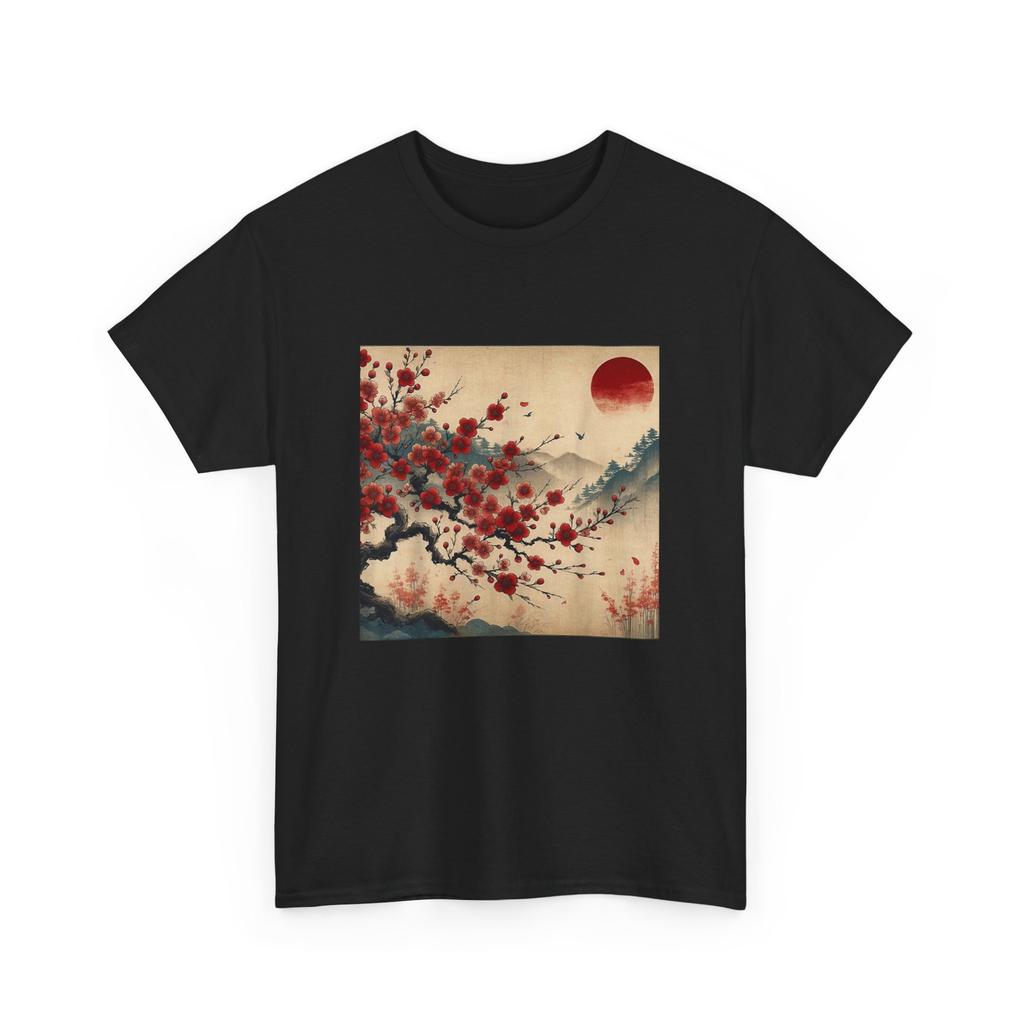 Vintage Cherry Blossom Woodblock Tee Japanese Graphical Art T-Shirt