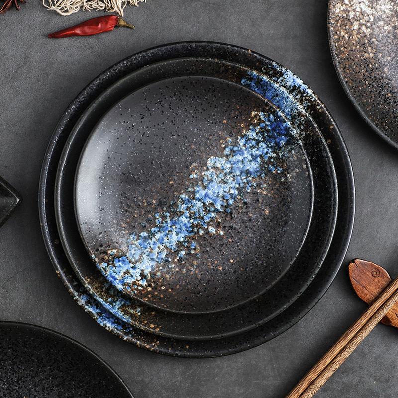 Ceramic Dinner Plates Creative Japanese Style Glaze Round Steak Salad Fruit Dessert Food Plate Kitchen Tableware Gift