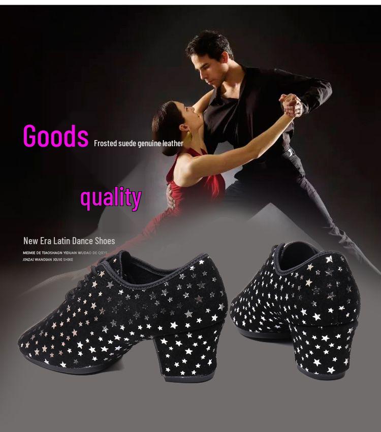 Women's Genuine Leather Latin Dance Shoes - Medium High Heel, Soft Sole for Modern, Ballroom, & Sailor Dance