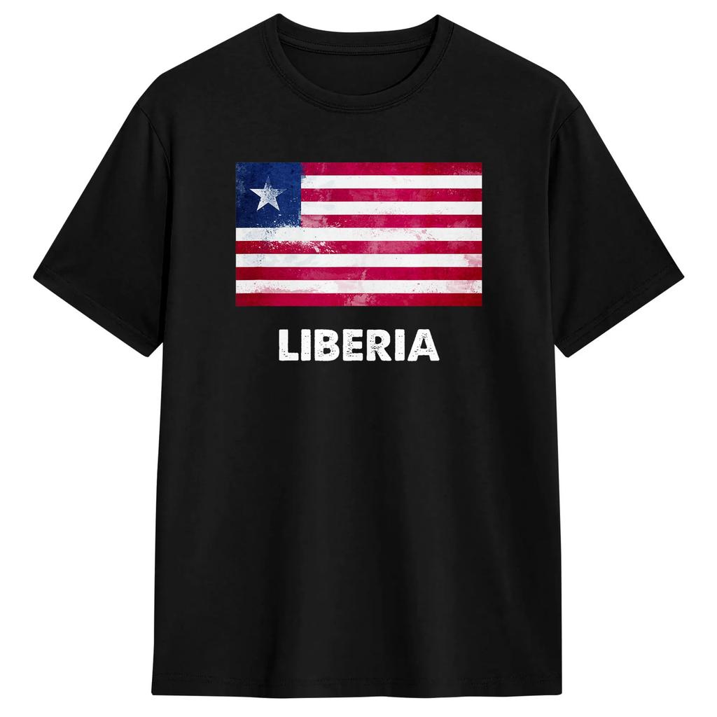 Happy Liberia Independence Day Liberia Liberian Flag T-Shirt for   Vintage Pure Cotton Tees Crewneck Short Sleeve T Shirt