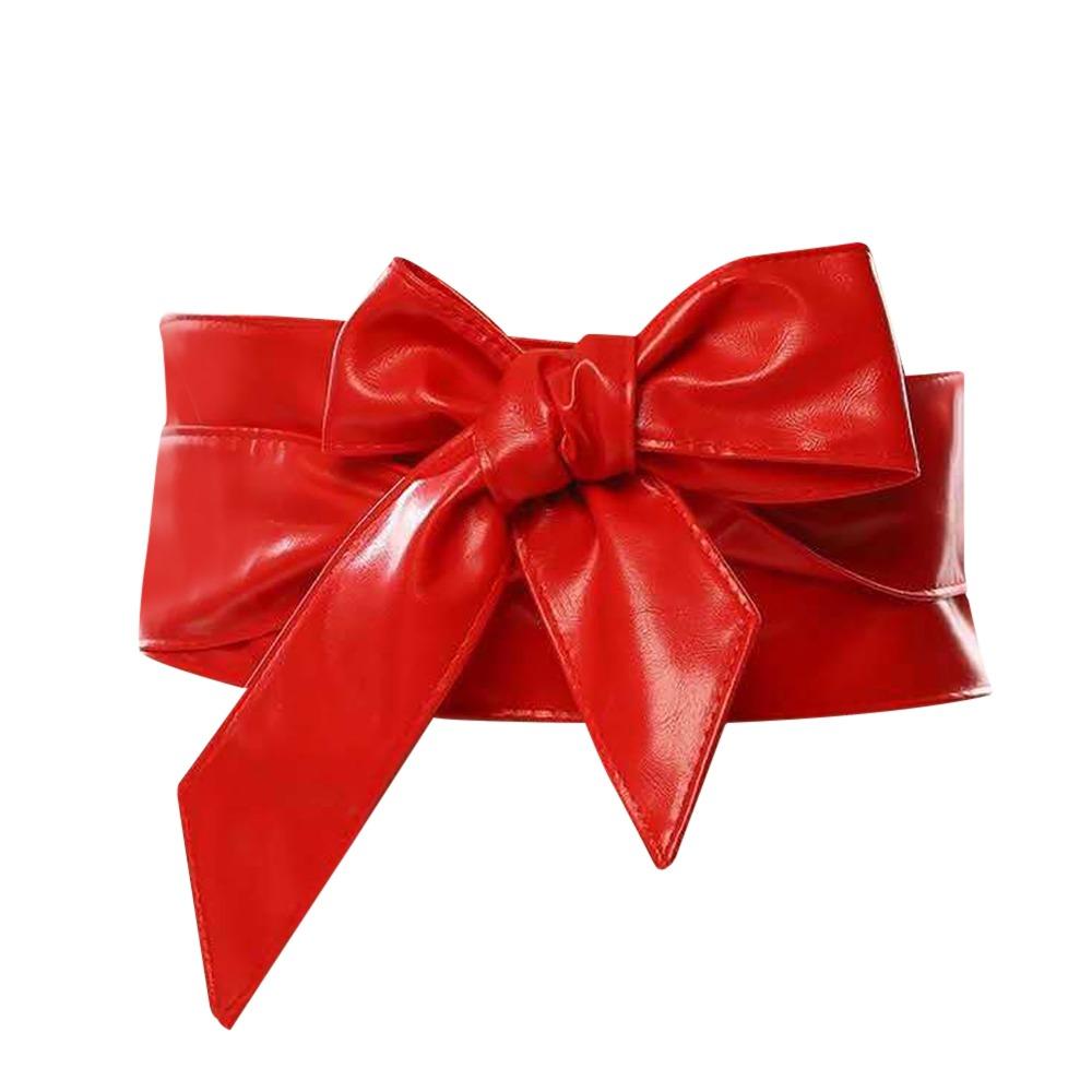 

Solid Color Women s Waist Belt Fashionable Leather Beautiful Design Waist Seal Accessories Elegant Bowknot Long Ribbon красный