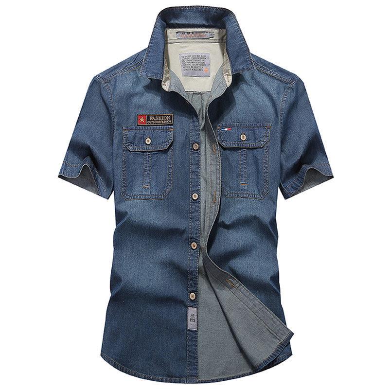 Men's Short Sleeve Casual Denim Shirt 
