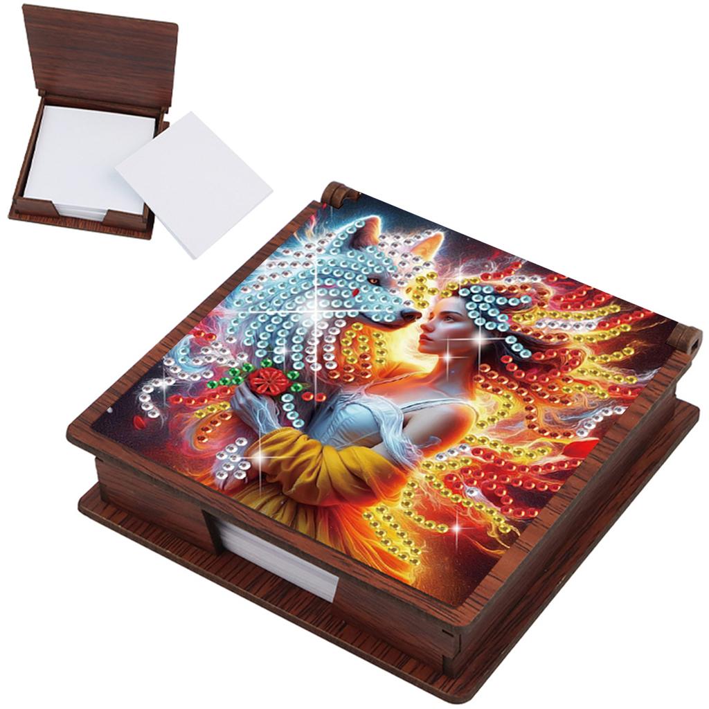 Wooden DIY Memo Paper Storage Box Diamond Art with 160 Papers Diamond Painting Memo Pad for Home Office and School Supplies