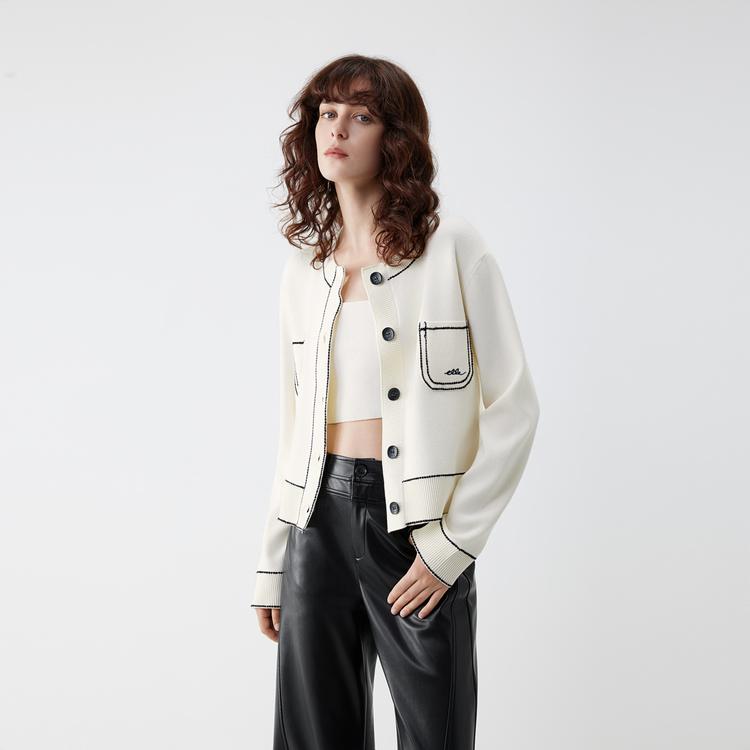 ELLE French Style Color Block Casual Loose Long Sleeve Cardigan Sweater Women Outerwear EZ51937