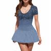 Women's Fashion Sexy Printing Short Sleeve Round Neck Bubble Hem  Dress