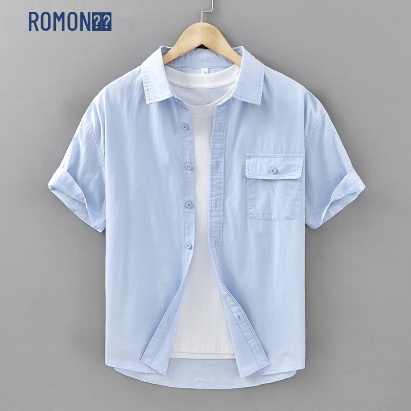 ROMON Men s Loose Fit Short Sleeve Cotton Shirt 3XL