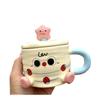 High Looking Cute Cake Birthday Gift Ceramic Mug Couple with Lid Water Cup Ceramic Cup
