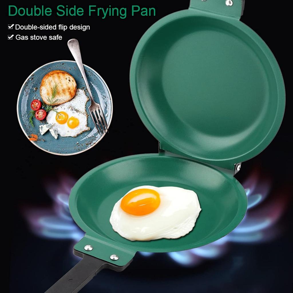 Double Side Pan, Haofy Double Side Pancake Griddle Molds Non-stick Ceramic Coating Flip Frying Pan Pancake Maker Household Kitchen Cookware (Green)