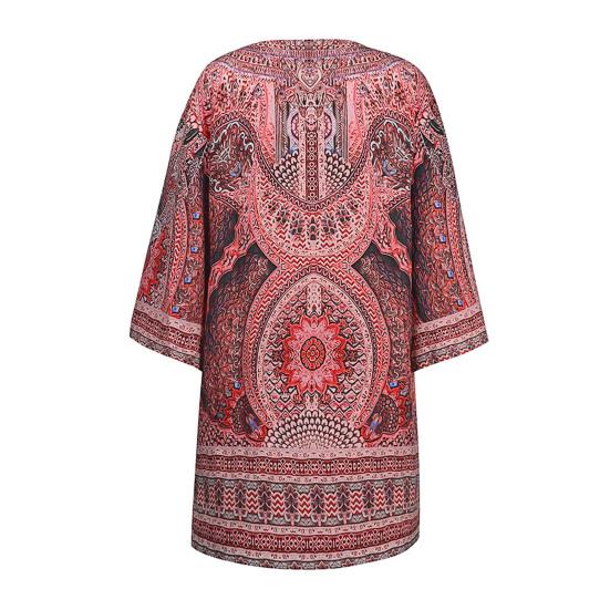 V-Ausschnitt 3/4 Ärmel Shift Design Urlaubs Kleid Ethnischer Stil Bohemia Retro Print Damen Kleid Damen Kleidung