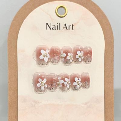 HANDMADE Artificial Nail Short Pink Cherry Blossom Gradient Cat Eye Fake Nail Set With Glue Reusable and Removable Press On Nails