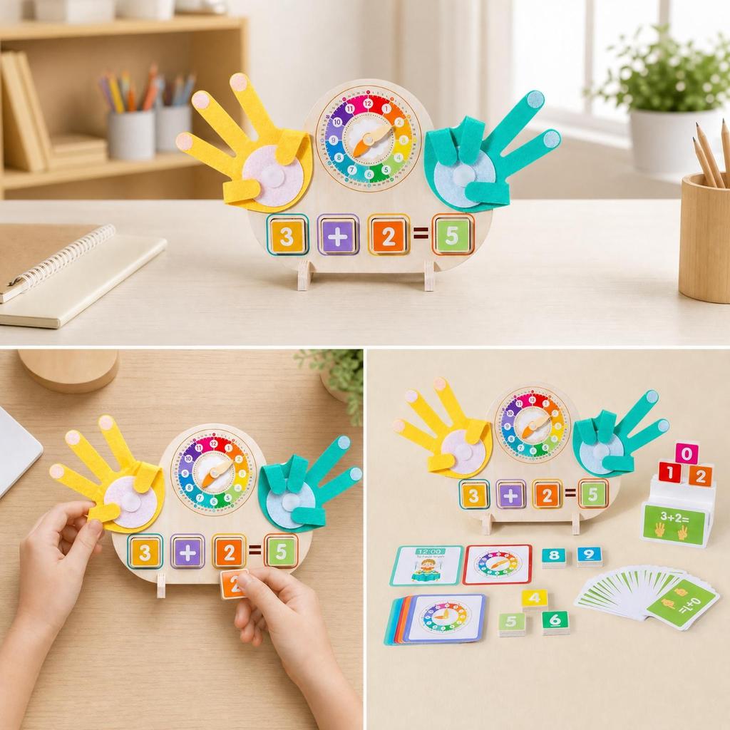 Preschool Mathematics Teaching Board Hands-on 2-in-1 Math and Clock Learning Toy