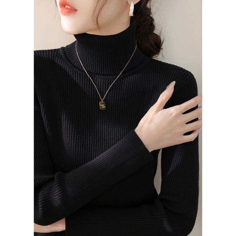 

Korean Style Beautiful All Match Knitting Tops Women s Clothing 2024 Winter New Arrival High Neck Ribbing Thick Bottoming Shirt Sweater Black 2XL