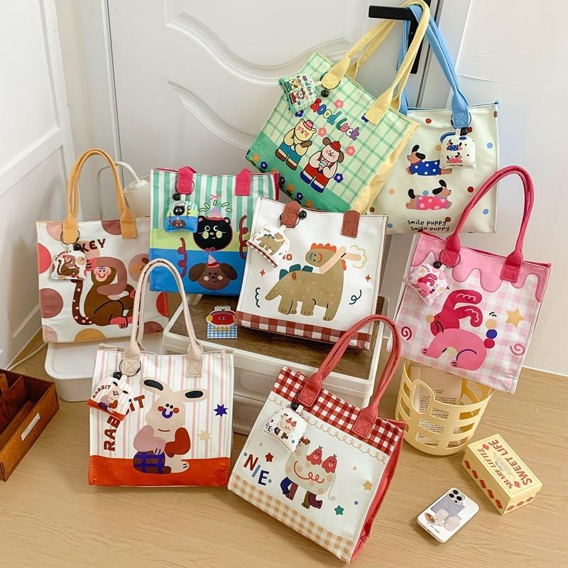 Dinosaur Cat Animal Pattern Canvas Lunch Bag For Kids And Toddlers