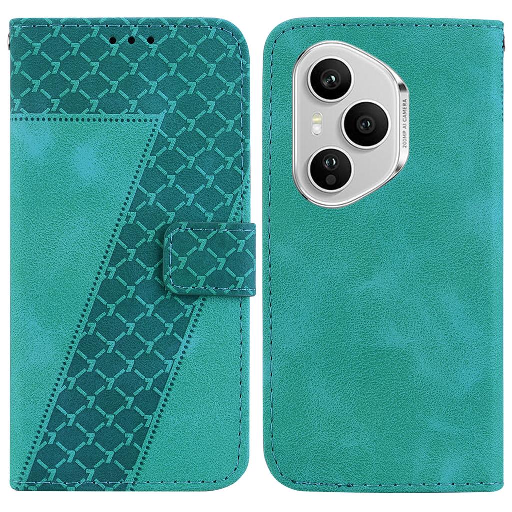 For Honor 400 Pro 5G (Global) Stand Case 7-Shaped Pattern Imprint Leather Phone Cover with Strap