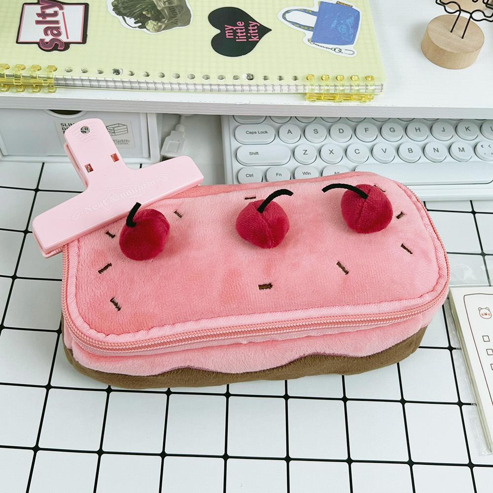Dacron Exquisite Storage Bag Cherry Cake Shape Stationery Bag Cute Cute Plush Pen Bag