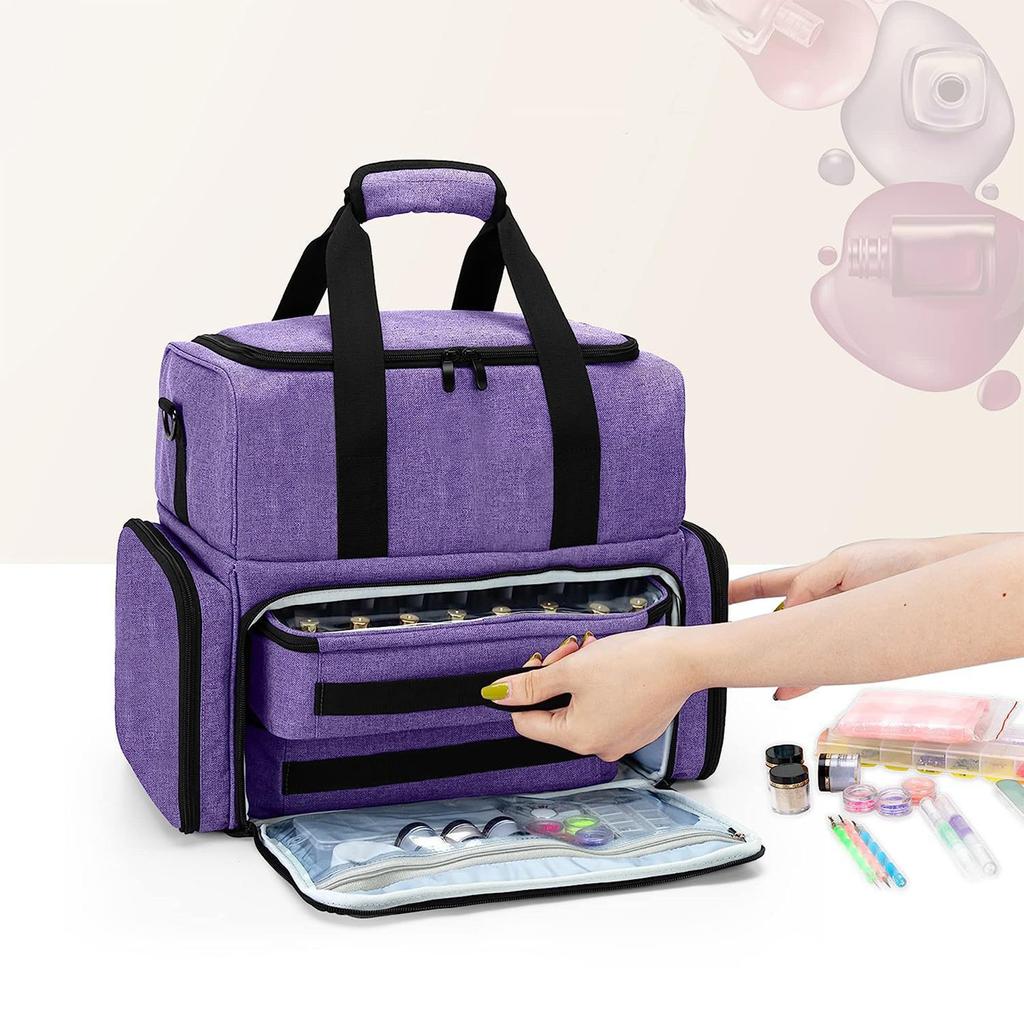 Portable Nails Polish Storage Case for Bottles with Double Layer Manicure Tools Organizers and Nail Dryer Compartment