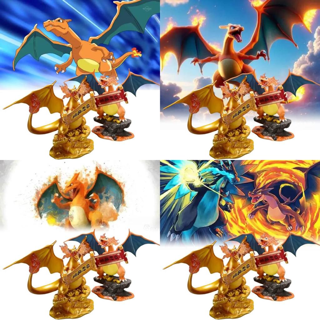 Premium 23cm Charizard Pvc Figure Unique Golden Color Design Eye-catching Home Decor