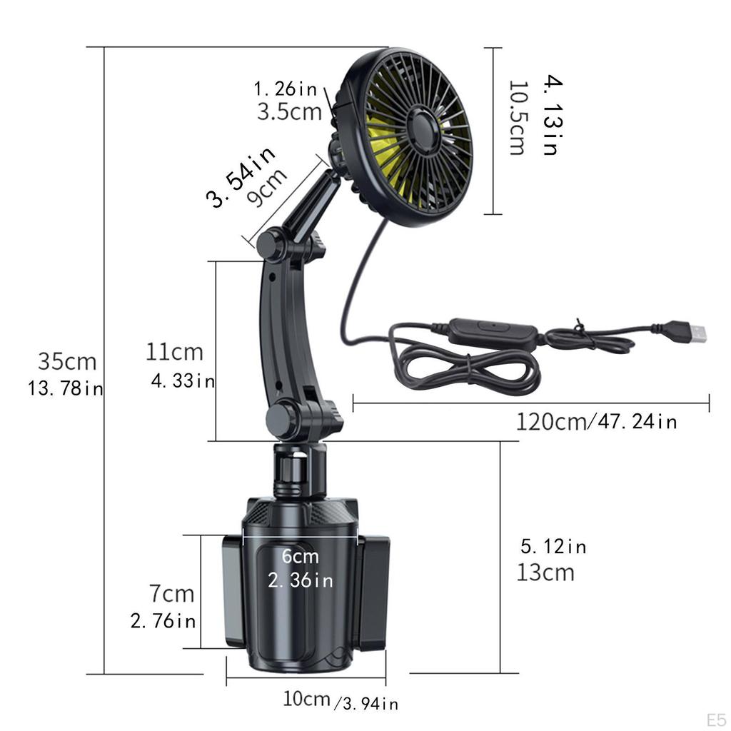 12V 24V Car Cooling Fan Speed Mounted In Cup Holder Low Noise Anti Slip Degree Rotation for Vehicles