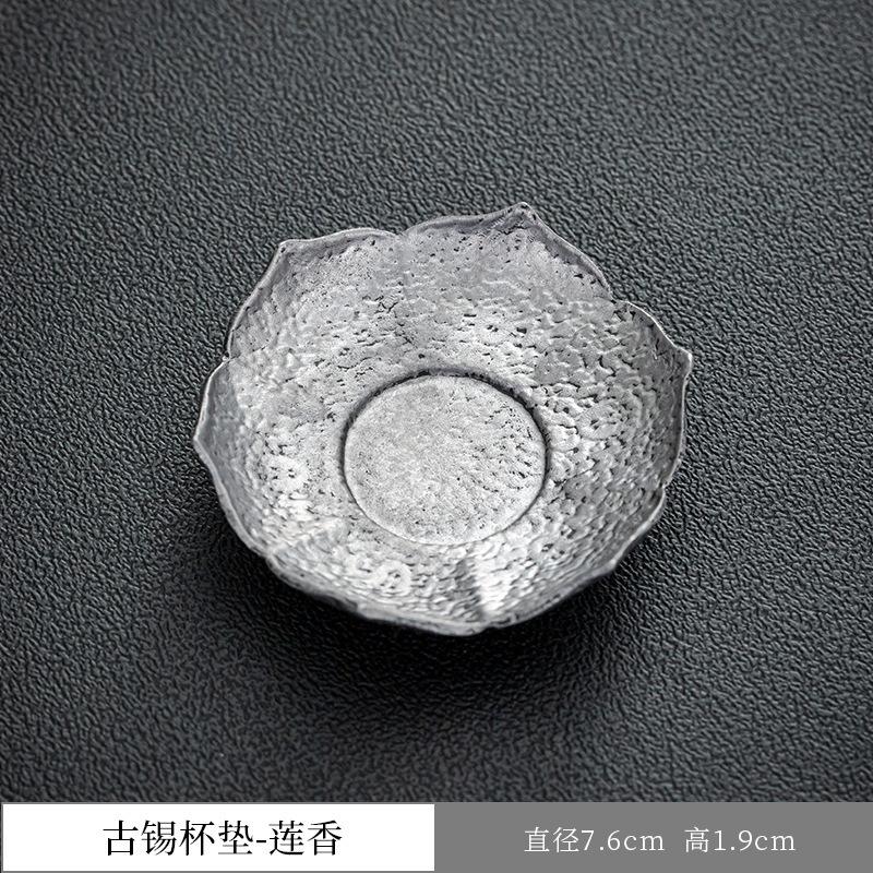 BEPAN 1PC Japanese pure tin cup mat retro cup holder non-slip cup holder made of old tin cup mat tea ceremony