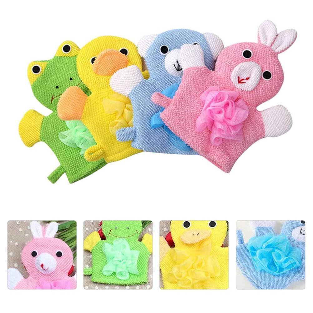 4 Pcs Baby Bath Gloves Cartoon Exfoliating Gloves Baby Kids Shower Gloves Scrubbing Gloves Bath