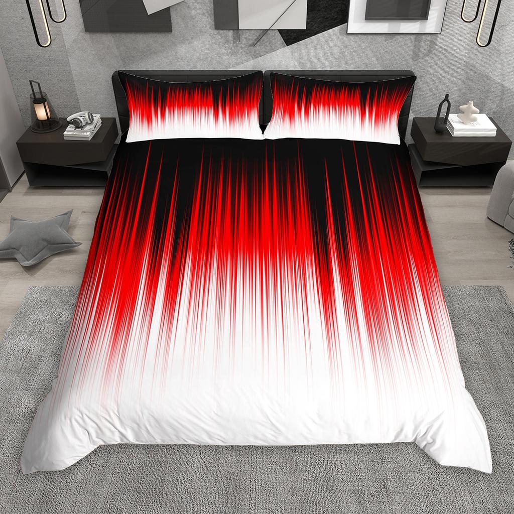 Homewish Degrade Çizgili Nevresim Takımı 2 Parça/3 Parça, Neon Yeşil Mor Mavi Kırmızı Yatak Takımı, Geometrik Çizgili Yorgan Kılıfı Takımı