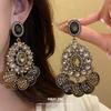 Medieval Vintage Silver Needle with Diamonds Oval Pendant Earrings Retro Court Style Stud Earrings Light Luxury High-end Earrings
