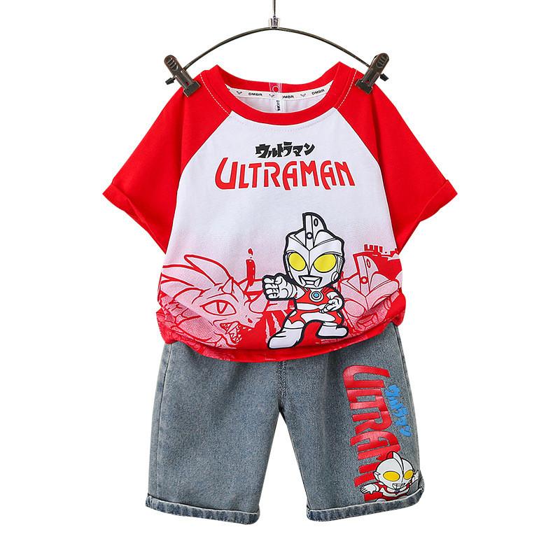 Stylish Summer Outfit For Boys Featuring Ultraman Design Soft Cotton Two-piece Set