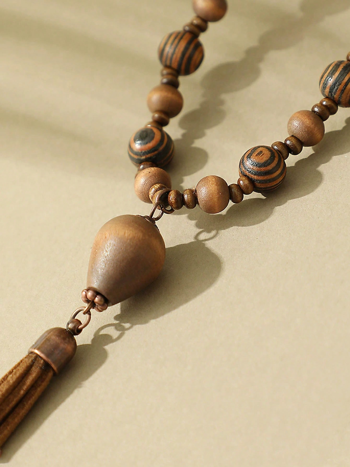 

Bohemian Vacation Style Wooden Handmade Bead Pendant Necklace Long Sweater Chain Suitable for Women s Daily