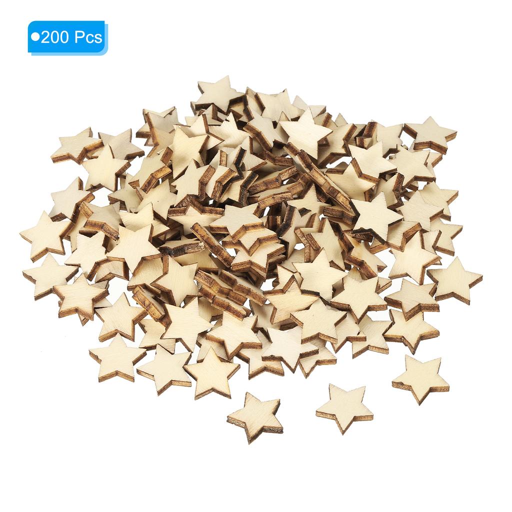 Wooden Stars 200pcs Unfinished Wood Stars Blank Wooden Cutouts Ornaments Natural Wood Pieces for Christmas Party Craft Projects
