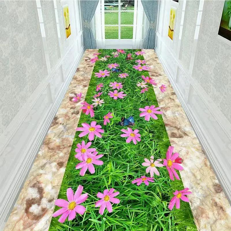 

3D Corridor Green Garden Path Long Carpet Living Room Decoration Home Aisle Non-Slip Floor Mats Modern Luxury Entryway Decor Rug 40x60cm