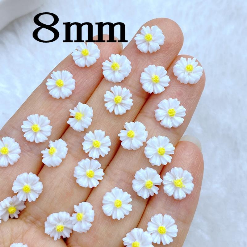 

100Pcs New Cute Resin 8mm Mini White Chrysanthemum Flat Back Fit Phone Deco Parts Embellishments For Hair Bows Accessories