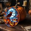 Halloween Owl Pumpkin Moon Round Flat Wooden Hanging Sign