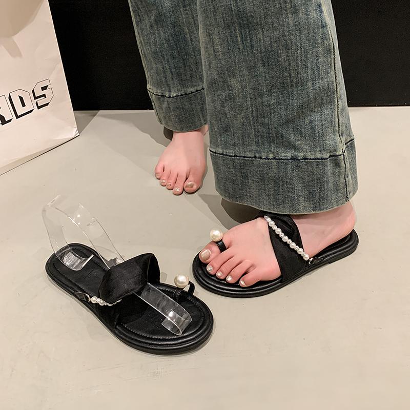 Fashion Luxury Fairy Wind Cool Slippers for External Wearing of Herringbone Slippers Summer New Style Popular Soft Sole French Slippers