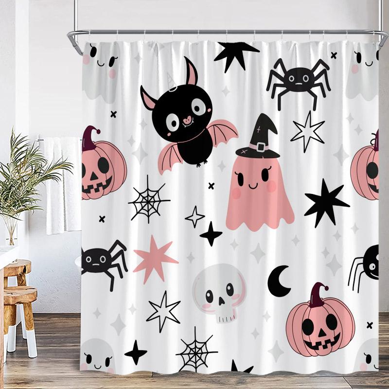Halloween Shower Curtain Funny Spooky Pumpkin Skull Bat Flower Plant Night Forest Bath Curtains Home Bathroom Decor with Hooks