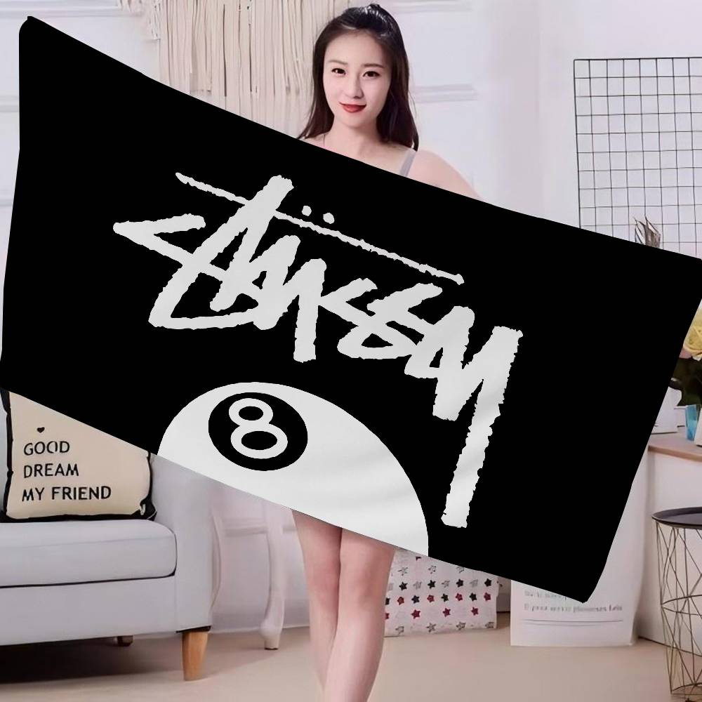 Black And White S-StussyS Anime Beach Swimming Towel Soft Absorbent Washcloth Children's Gifts for Kids Travel Camping Gym