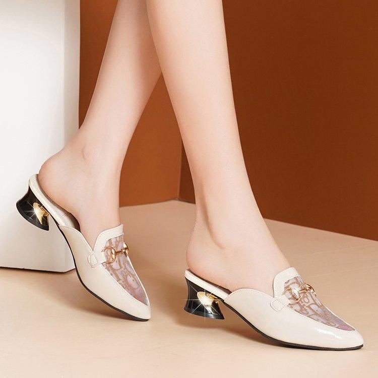 

Mesh Baotou Slippers Women s 2025 New Soft Leather Coarse Heel Baotou Mesh Slippers Fashion, Breathable, Non-slip and Wear-resistant 40