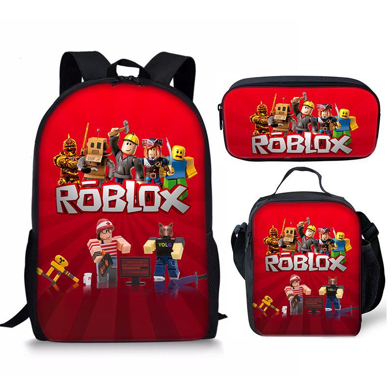Roblox Retro Cartoon Backpack Set - Trendy 3-Piece Schoolbag for Kids