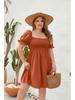 Plus Size Solid Color Casual Square Neck Vacation Dress with Smocked Puff Sleeves