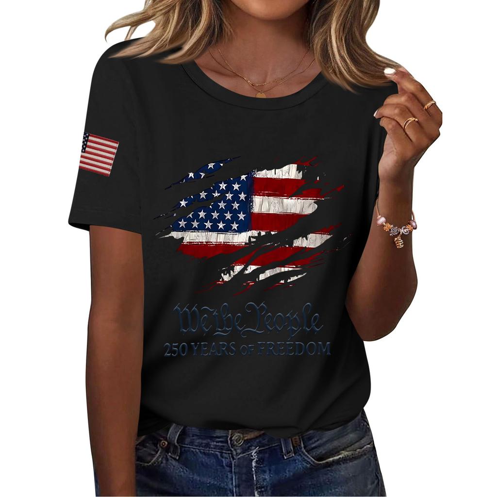 Moda feminina casual estampado manga curta gola redonda pulôver tops