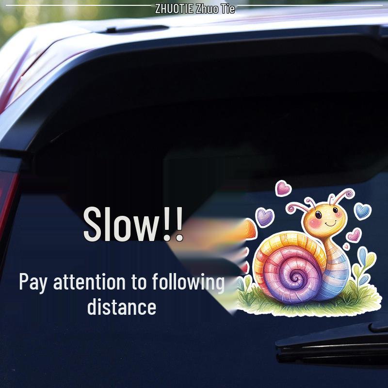 Cartoon Snail Reflective Rear Windshield Sticker - Slow Down & Keep Safe Distance