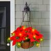 Artificial Poinsettia Floral Red Flowers Hanging Basket with LED Lights Christmas Hanging Basket Create Warm Atmosphere