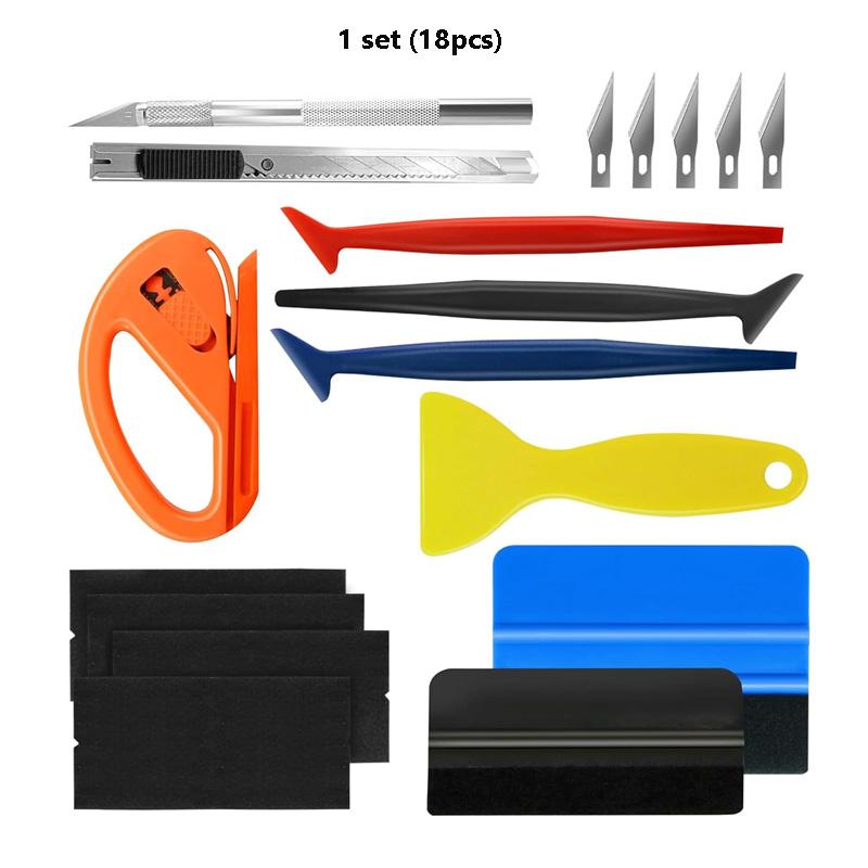 Window Tint Kit Car Wrap Tools with Felt Squeegee Utility Knife Shank Gasket Squeegee Vinyl Wrap Magnet Holder Kit Covering Tool