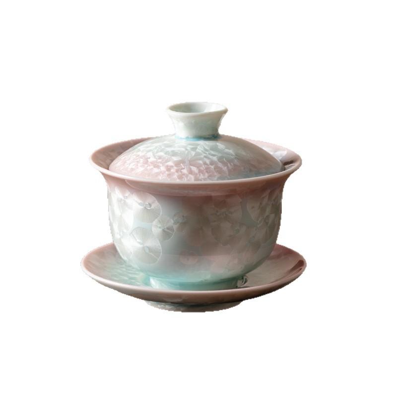 Crystal glaze kiln change Sancai cover bowl handmade ceramic large tea bowl teacup high-end Kung Fu tea set tea bowl  200ml
