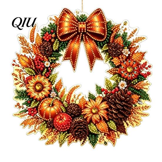 Fine Workmanship Decor Fall Pumpkin Sunflower Wreath Hanging Decor, Acrylic Hand Painted Festive Party Decoration Window Ornament,