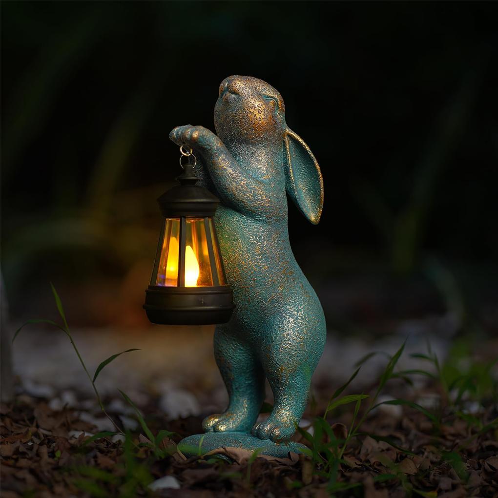 Garden Statues Rabbit with Solar Garden Decor Lantern Outdoor Bunny Figurines Decorations for Patio Yard Lawn Ornaments Gifts