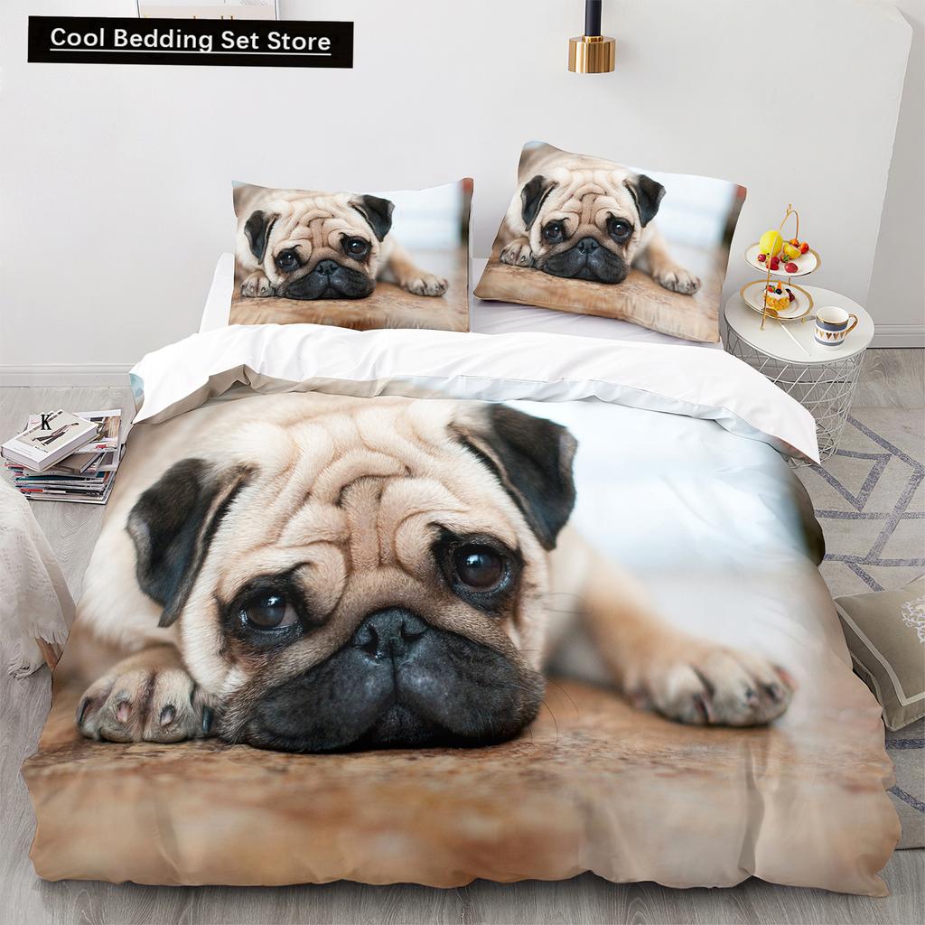 Pug Dog Duvet Cover King Queen Size Funny Pet Puppy Bedding Set For Kids Teens Adults Animal Cute Expression 2/3Pcs Quilt Cover
